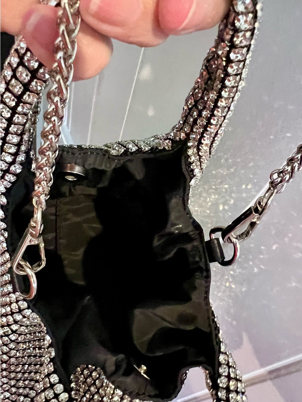 Crystal Mesh Shoulder Bag - Black and Silver Rhinestone Accent - Picture 4 of 4